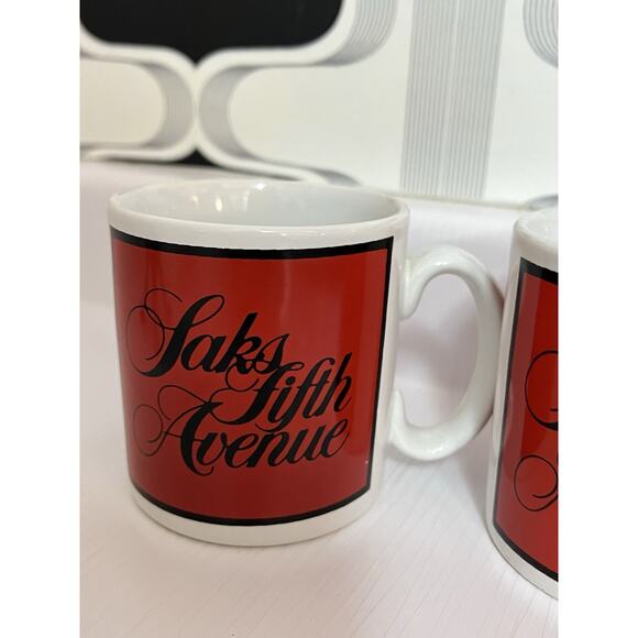 Vtg Saks Fifth Avenue Coffee Mug Tea John Buck Red Black Made England Set Of 2 - Picture 5 of 13